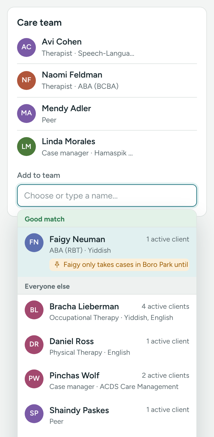 The Add to team list