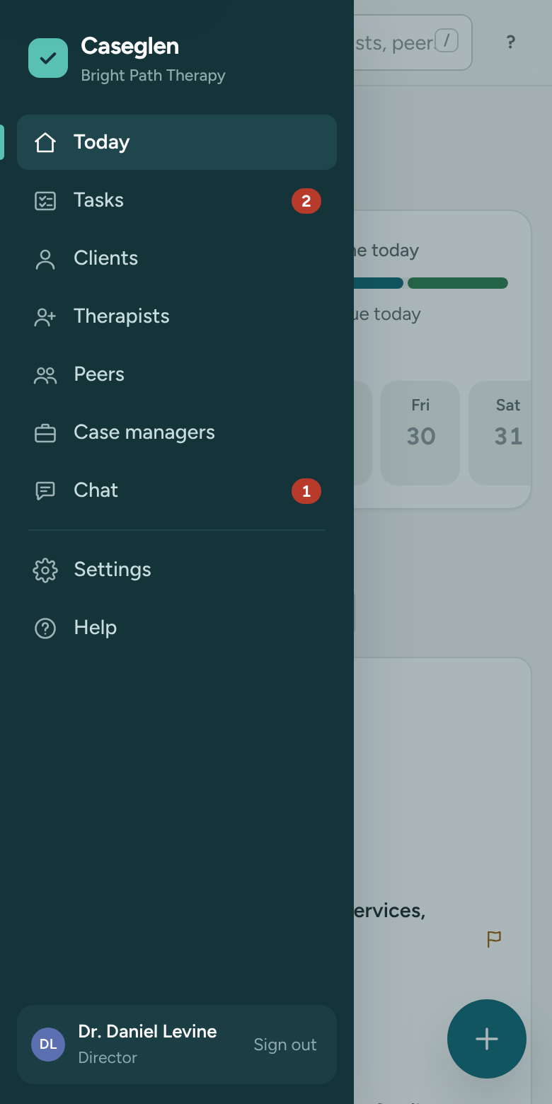 The sidebar opened from the menu button on a phone