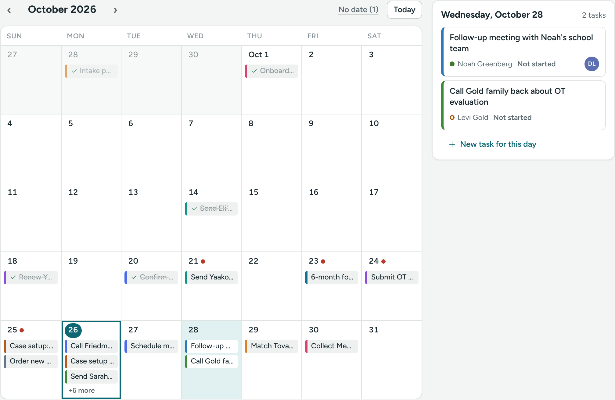 The month view with the day panel