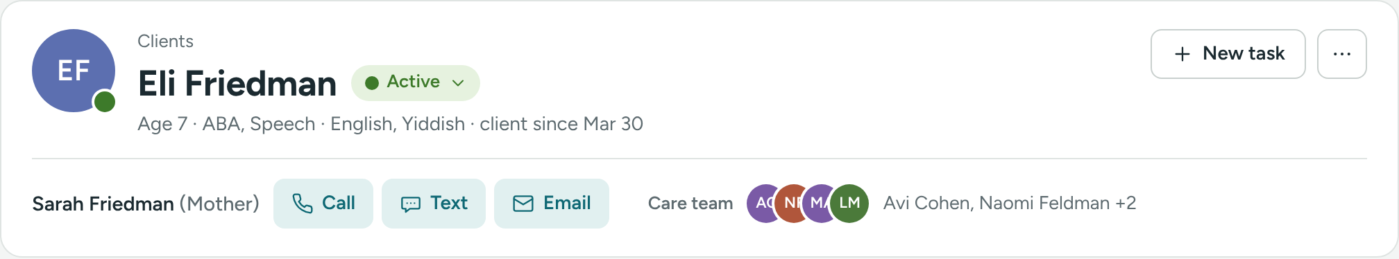 The top of a client's profile