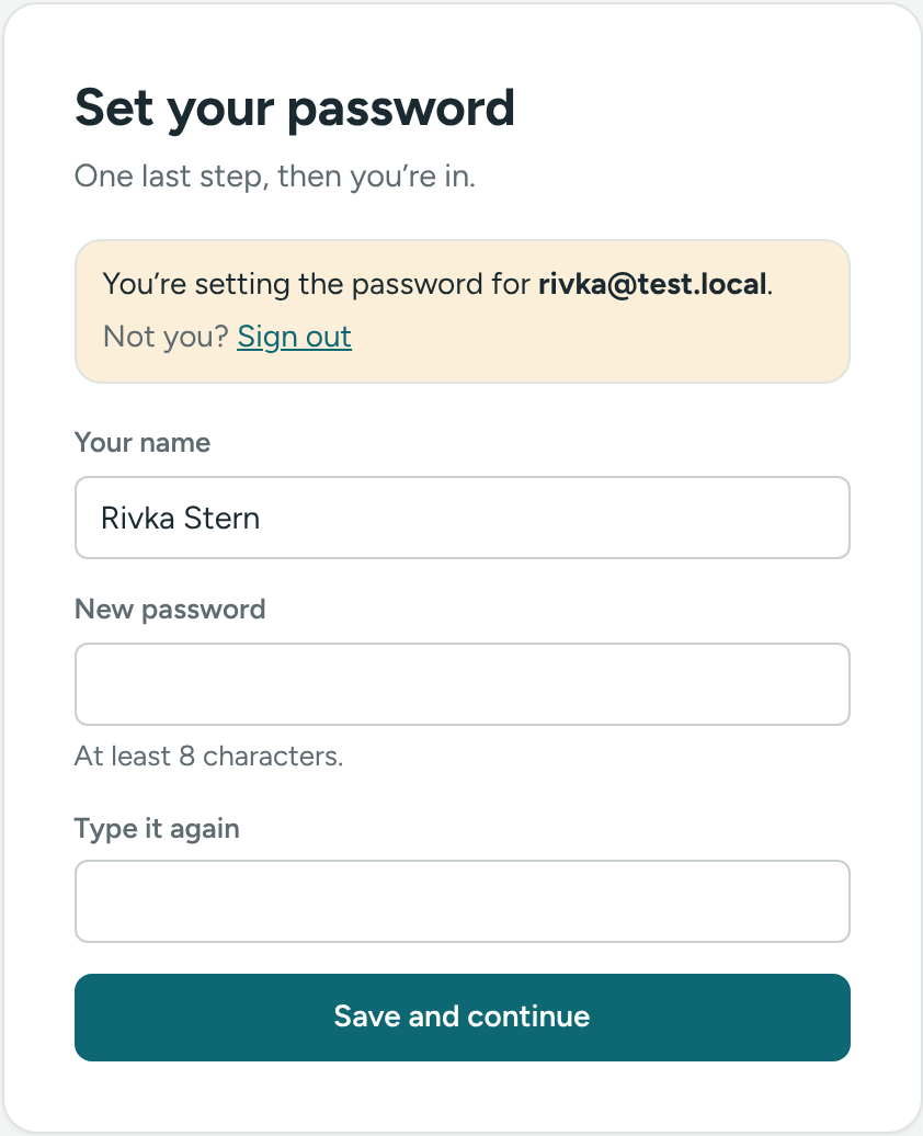 The Set your password page