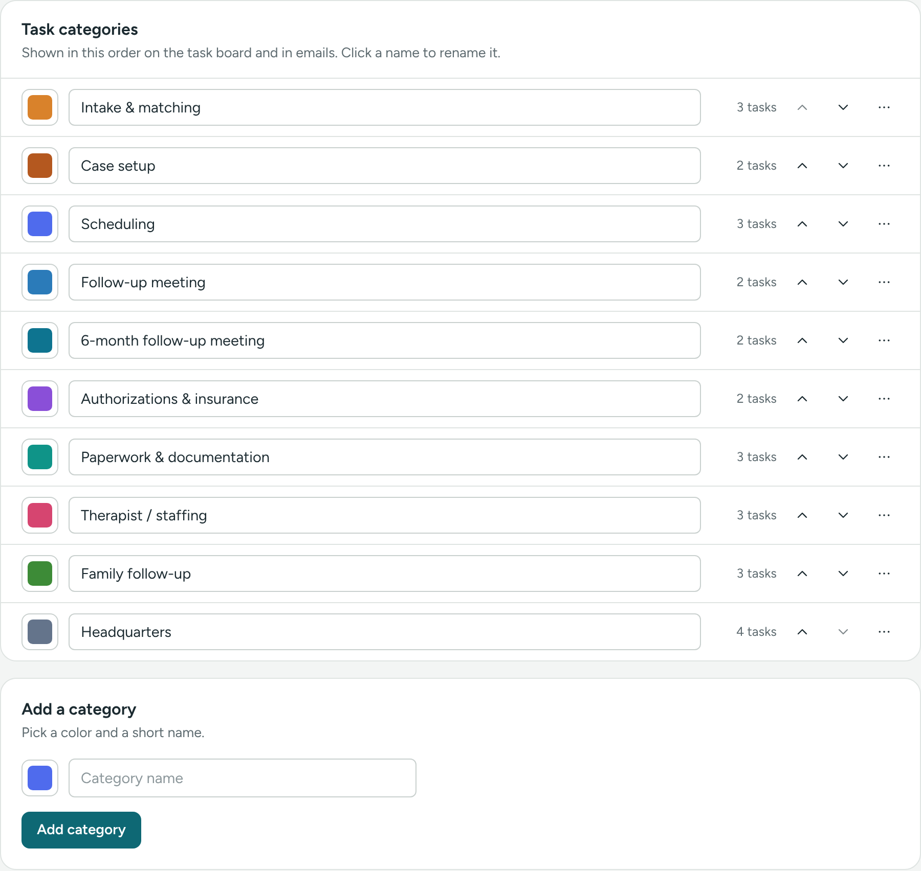 The Categories tab in Settings