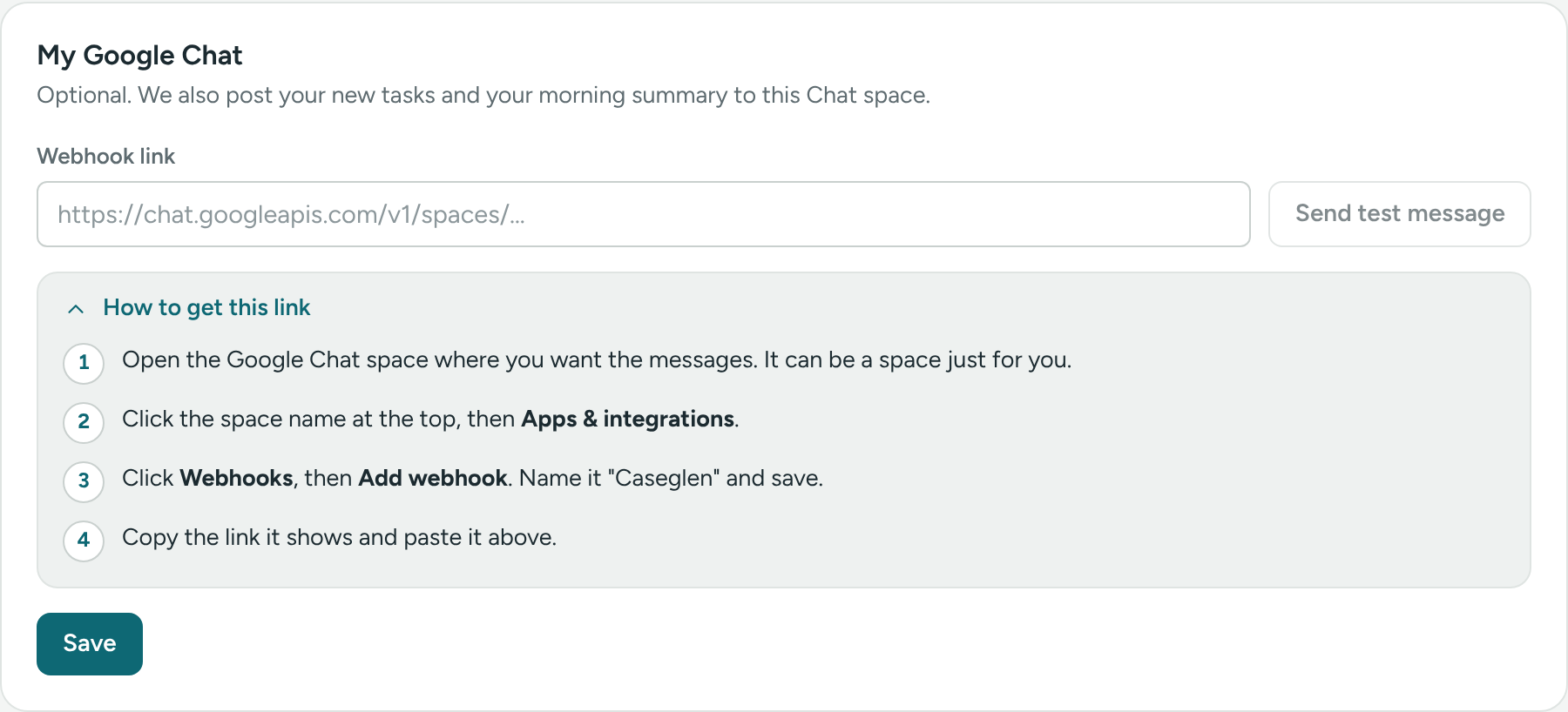 The My Google Chat card