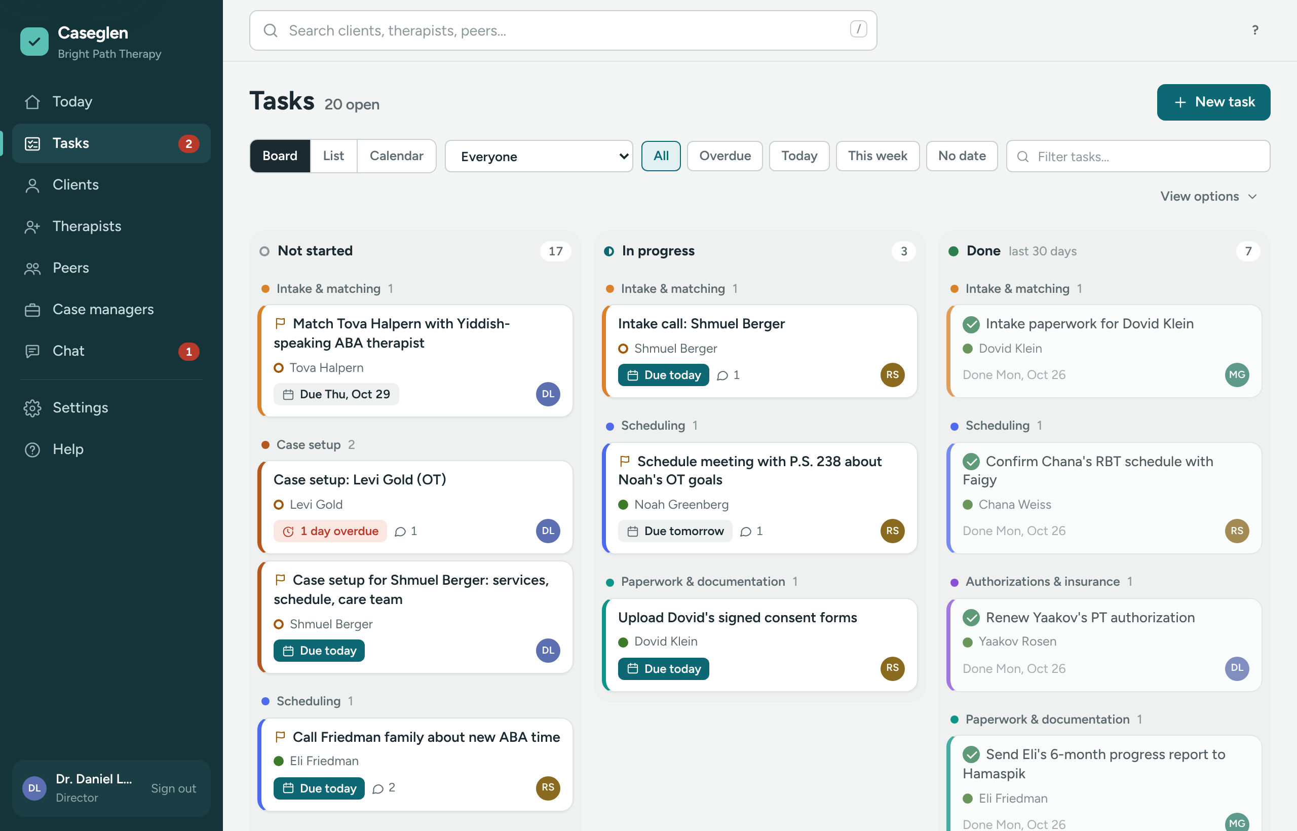 The task board with three columns